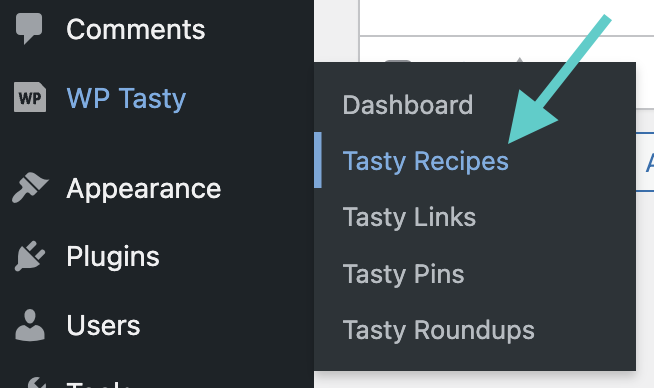 Select Tasy Recipes from WP Tasty Dropdown